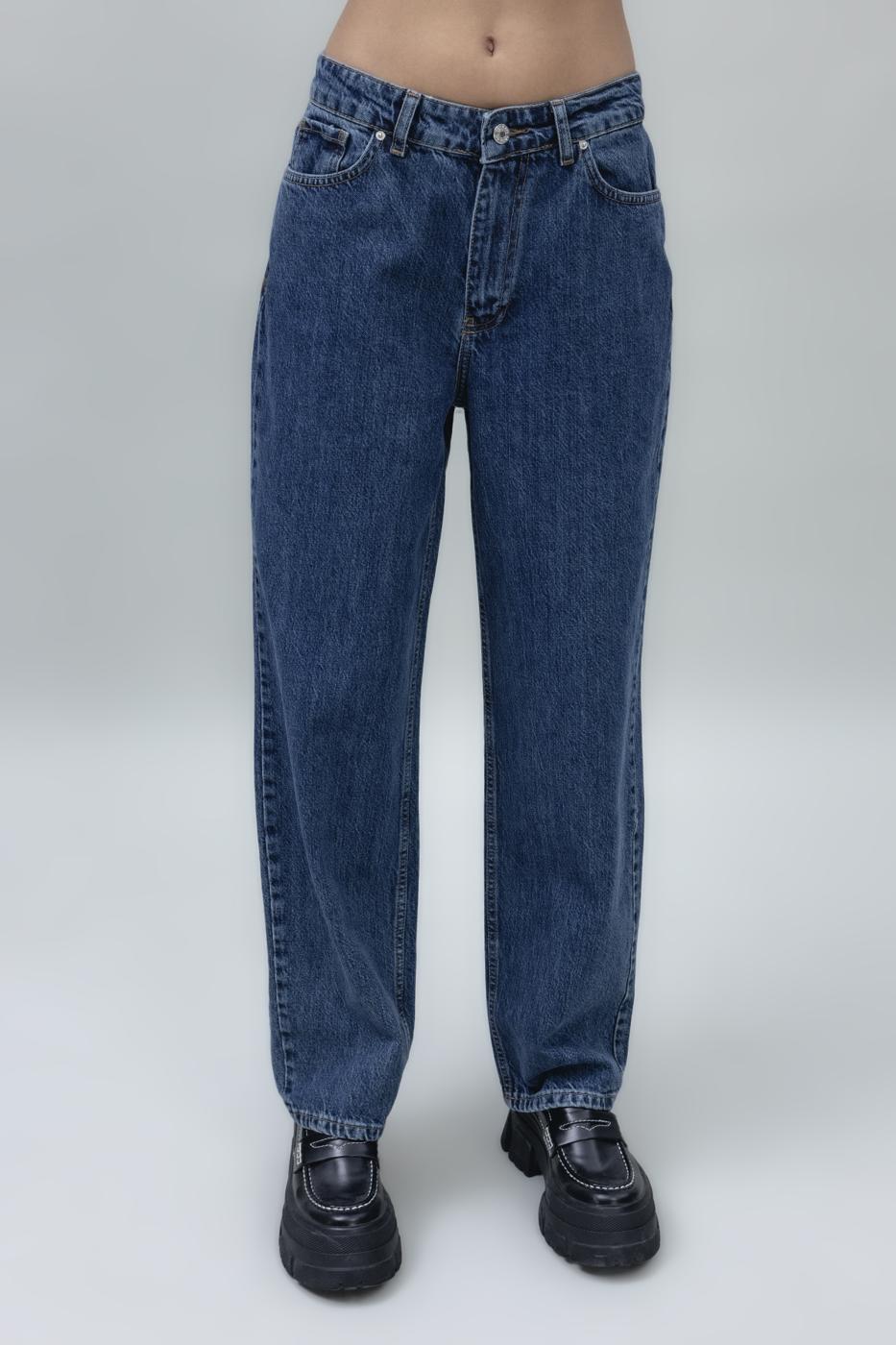 Normal Waist Straight Leg Denim Pants Blue