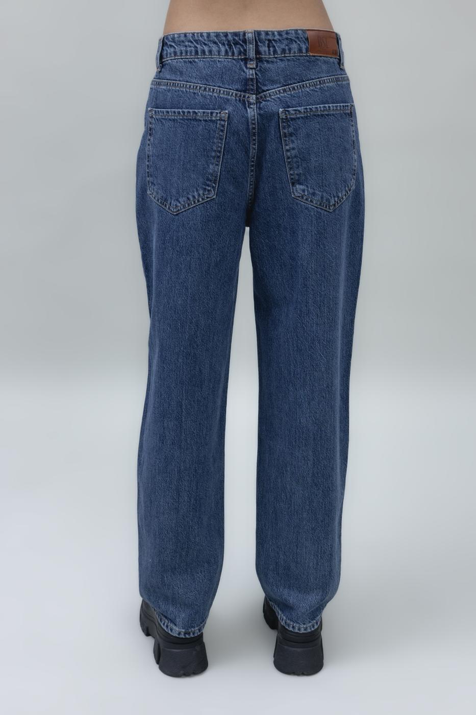 Normal Waist Straight Leg Denim Pants Blue