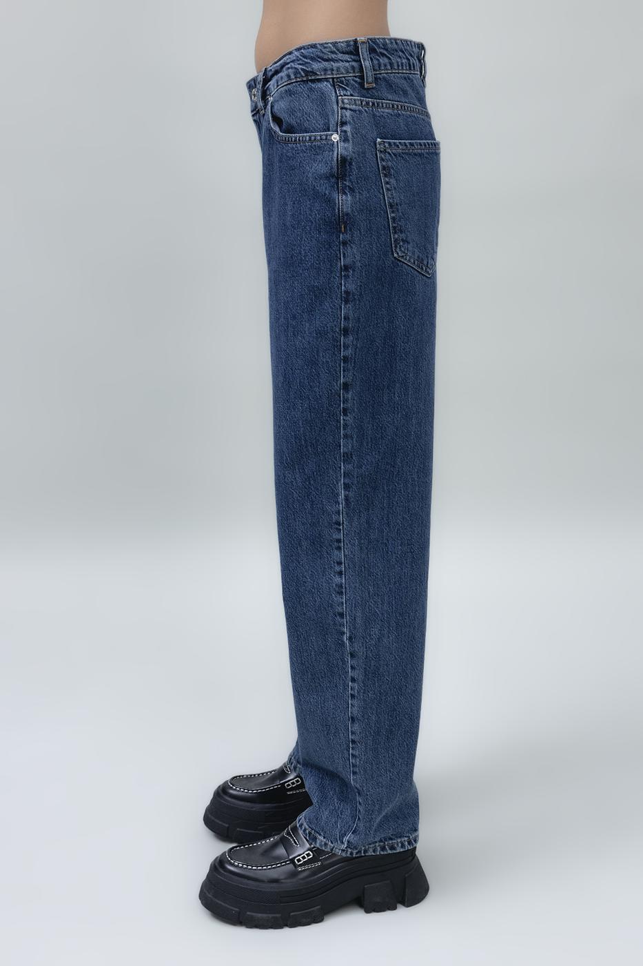 Normal Waist Straight Leg Denim Pants Blue
