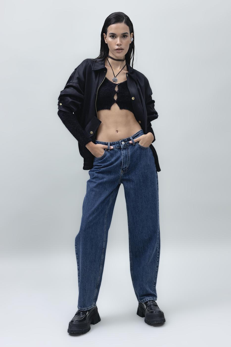 Normal Waist Straight Leg Denim Pants Blue