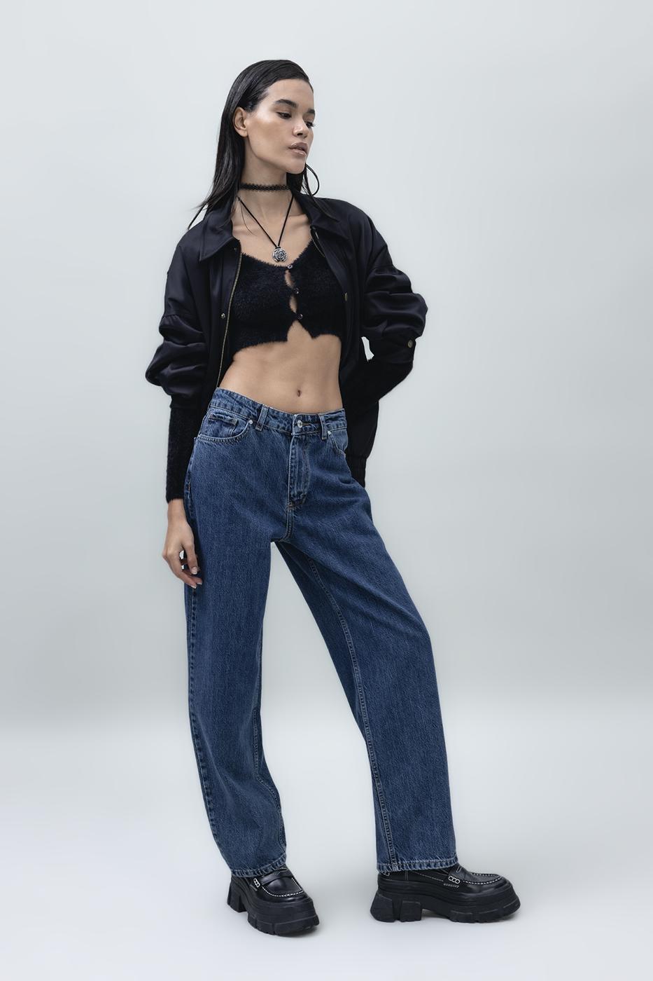 Normal Waist Straight Leg Denim Pants Blue
