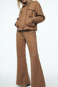 Regular Waist Suede Trousers Camel
