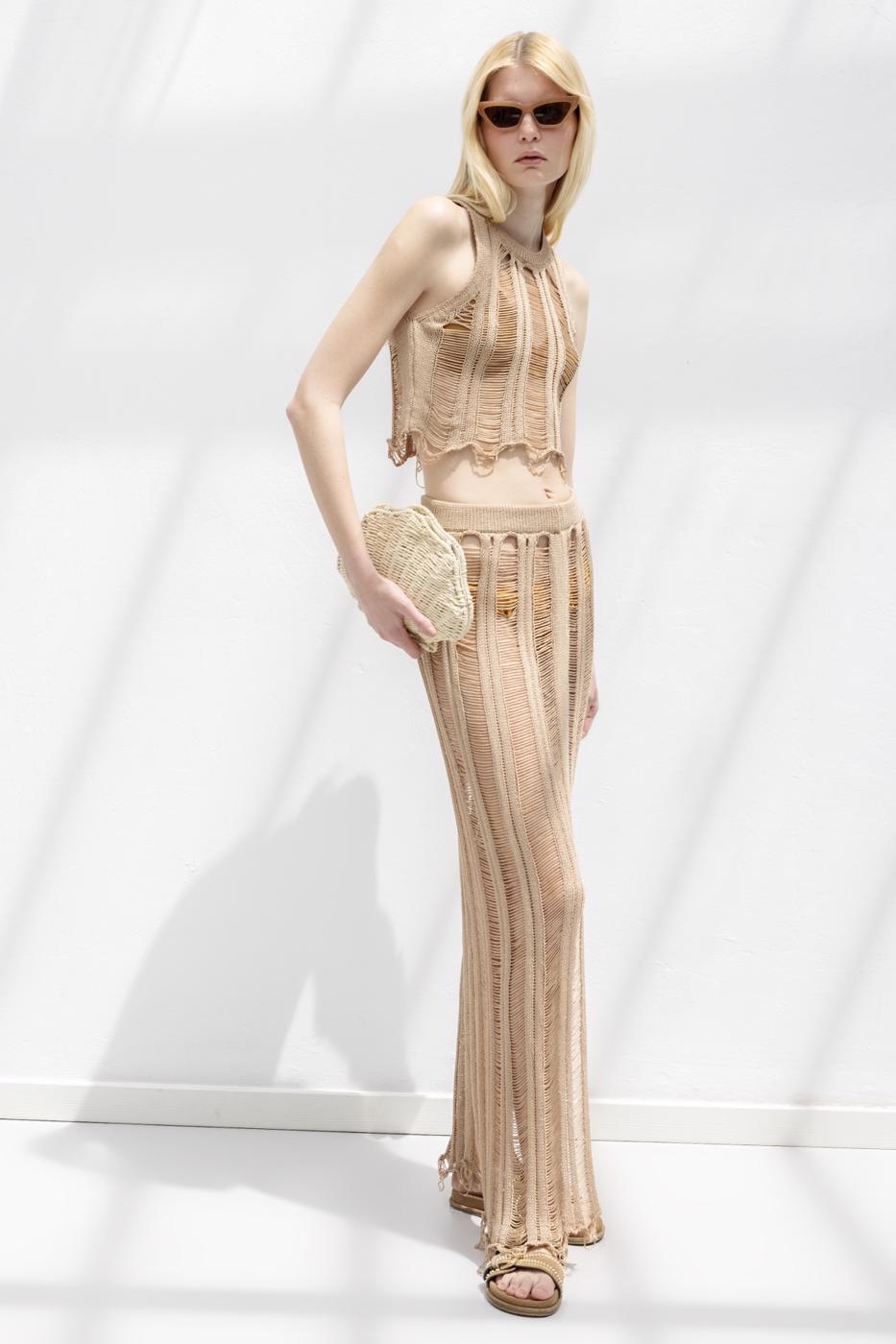 Knitted Mesh Maxi Beach Skirt Beige