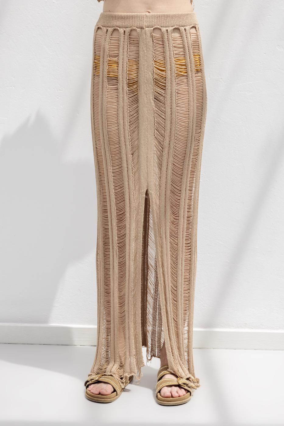 Knitted Mesh Maxi Beach Skirt Beige