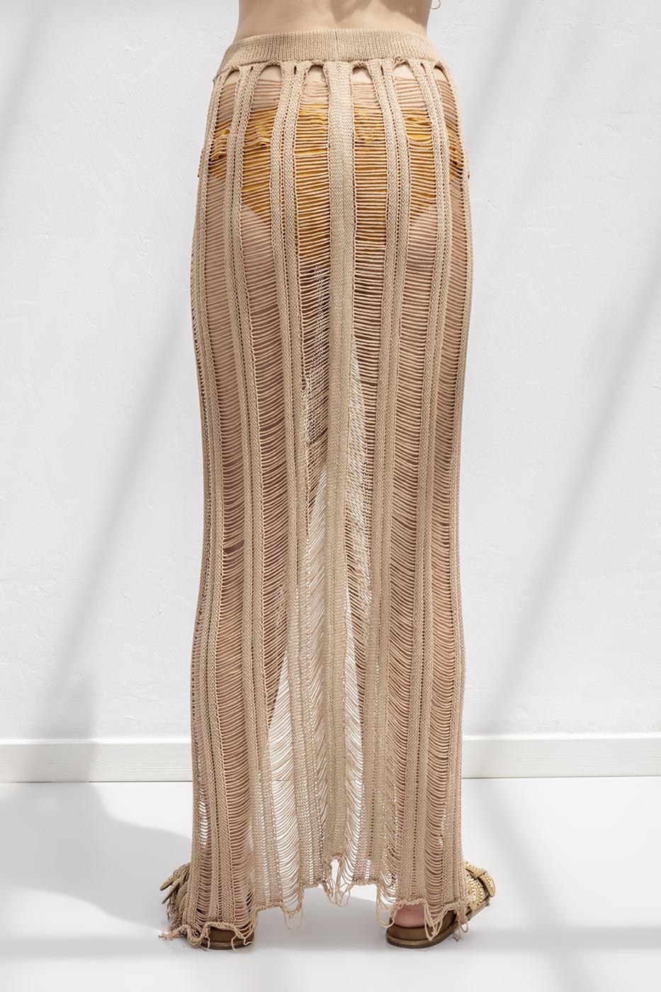 Knitted Mesh Maxi Beach Skirt Beige