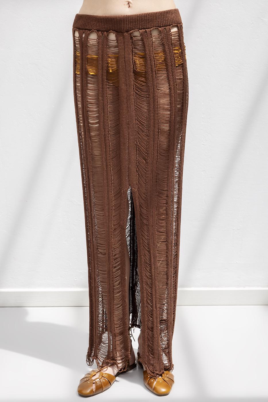 Knitted Mesh Maxi Beach Skirt Brown