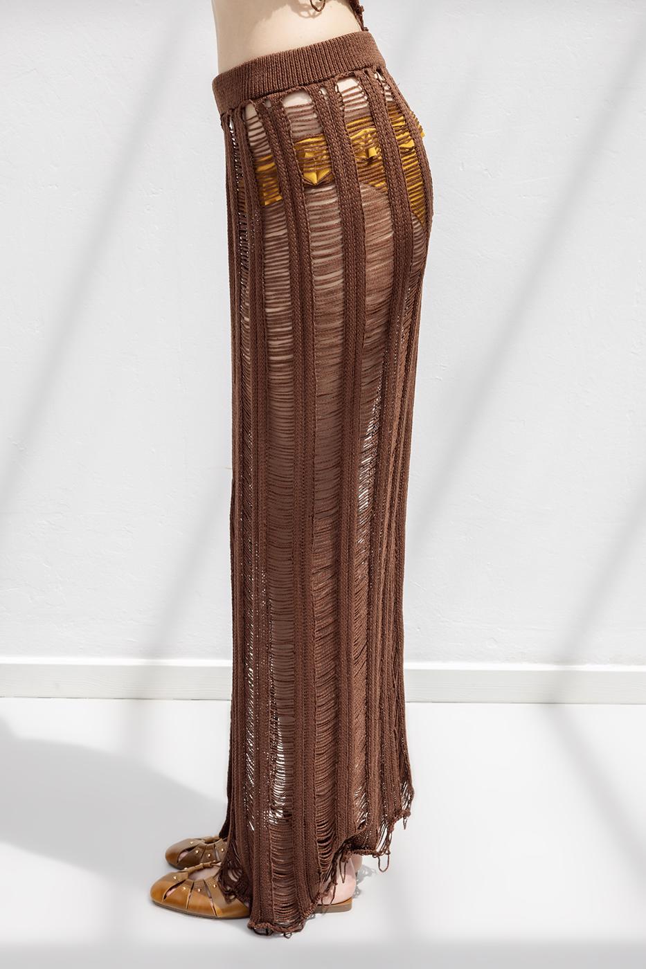 Knitted Mesh Maxi Beach Skirt Brown