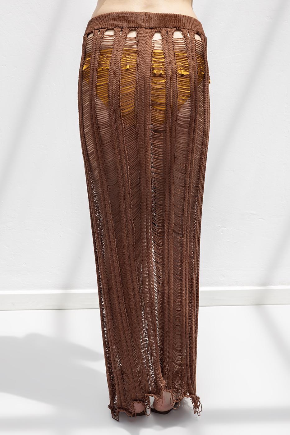 Knitted Mesh Maxi Beach Skirt Brown