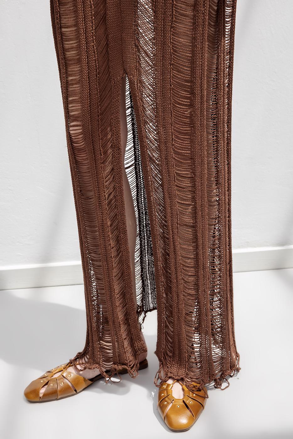 Knitted Mesh Maxi Beach Skirt Brown