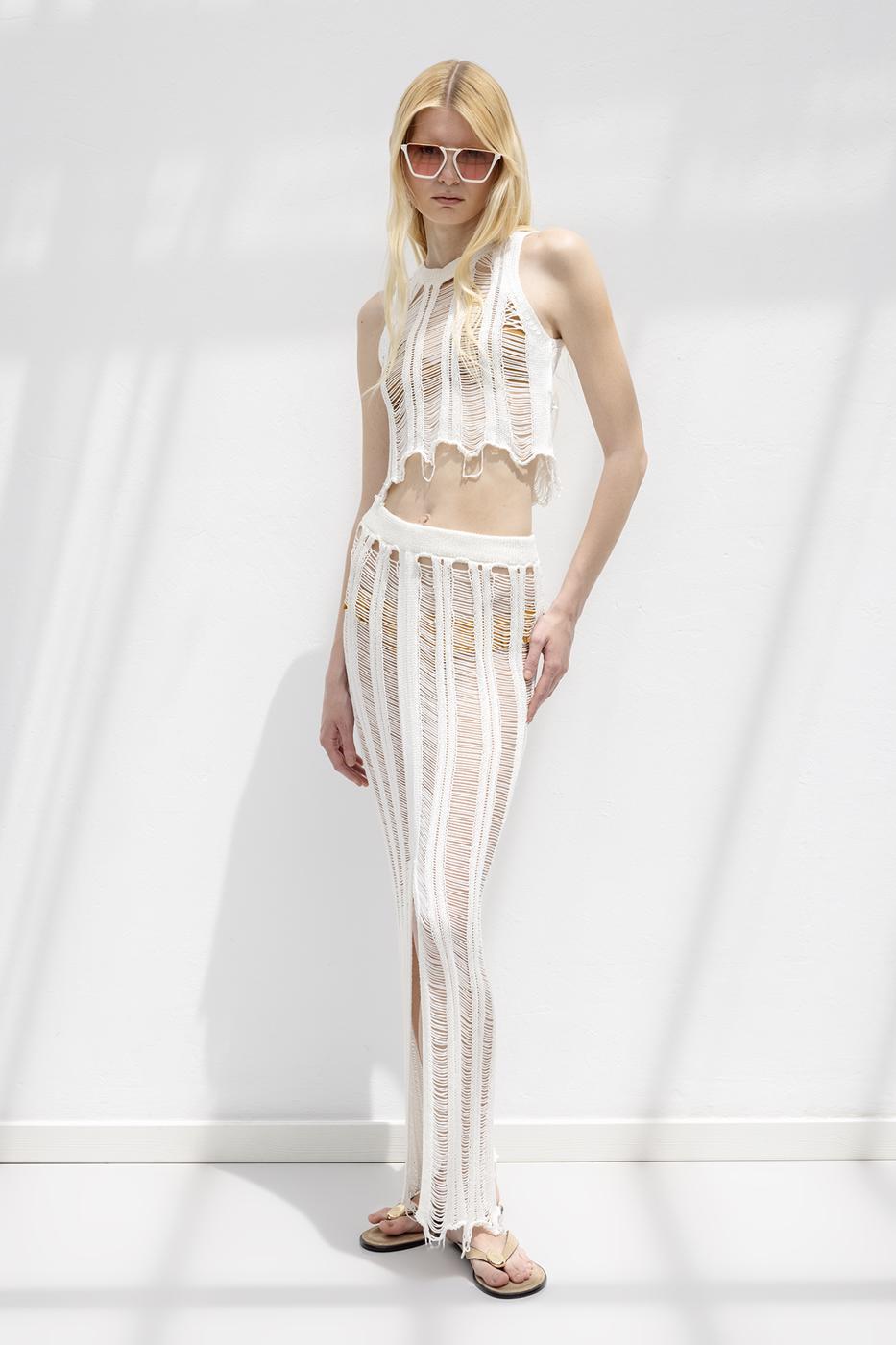 Knitted Mesh Maxi Beach Skirt Off whıte