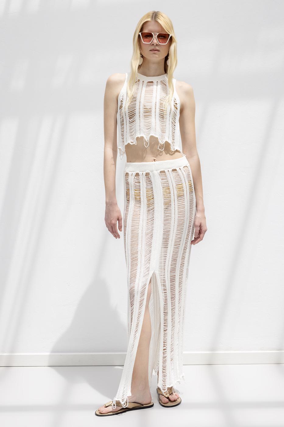 Knitted Mesh Maxi Beach Skirt Off whıte