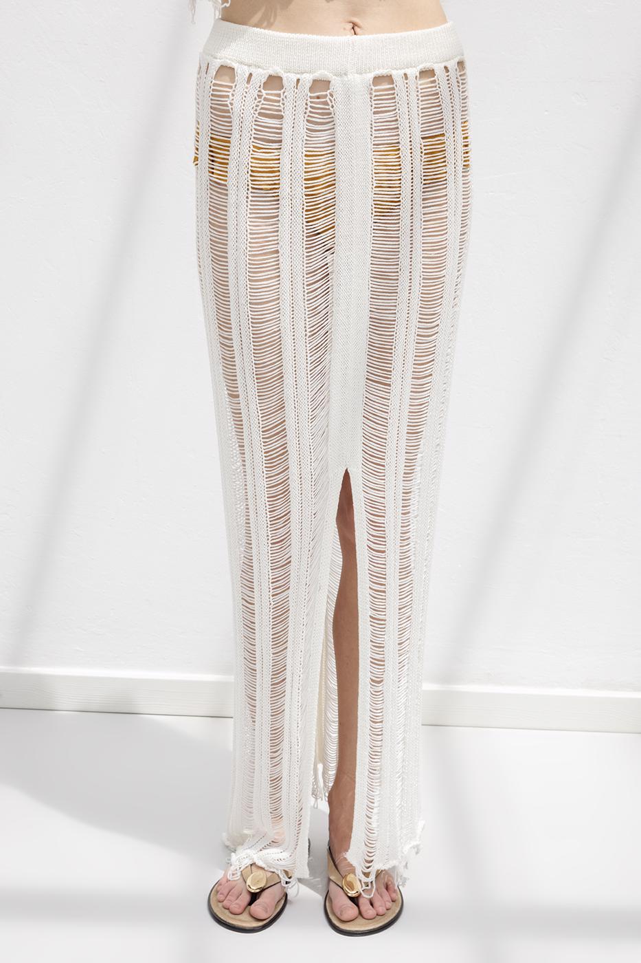 Knitted Mesh Maxi Beach Skirt Off whıte