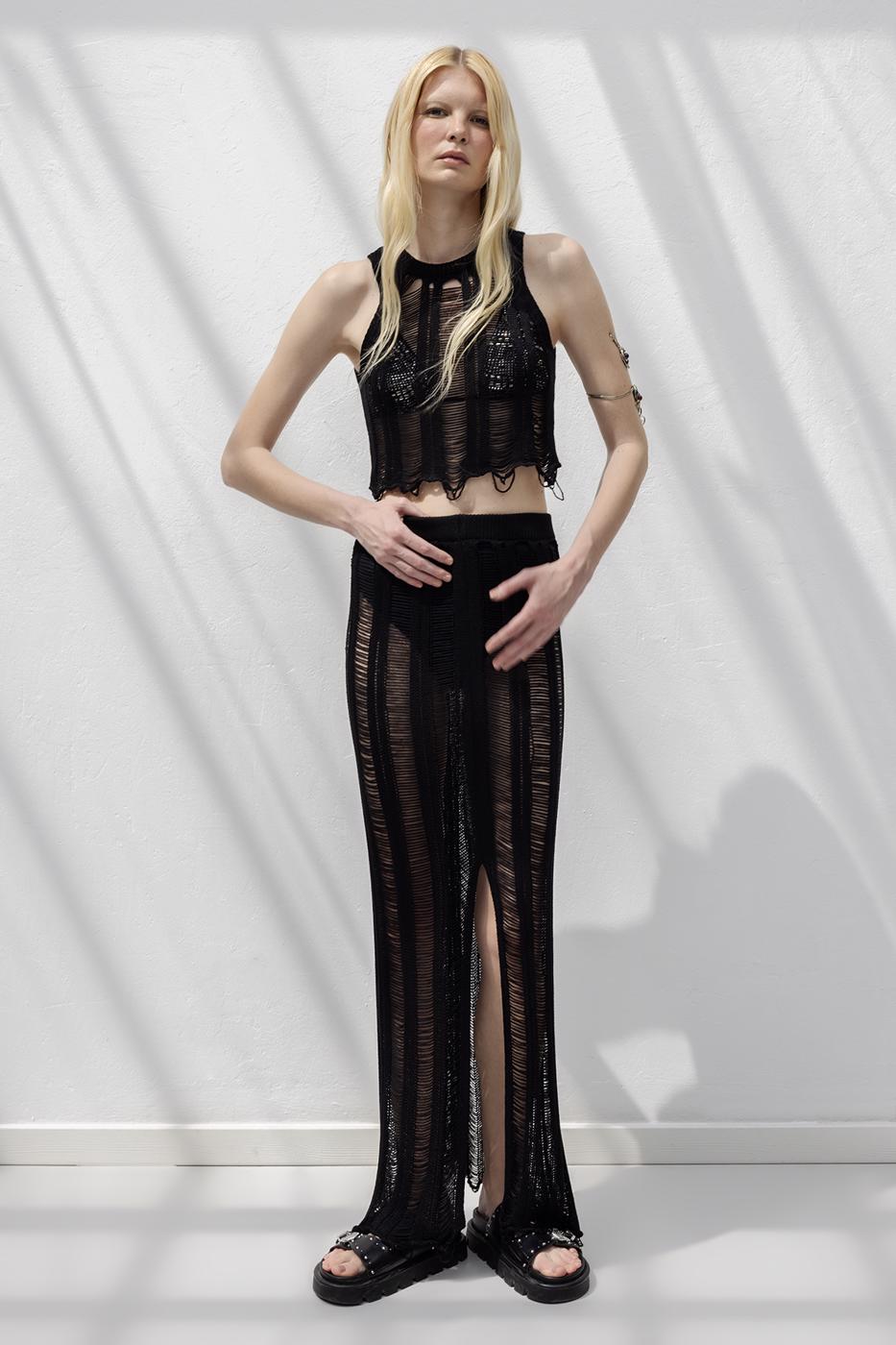 Knitted Mesh Maxi Beach Skirt Black