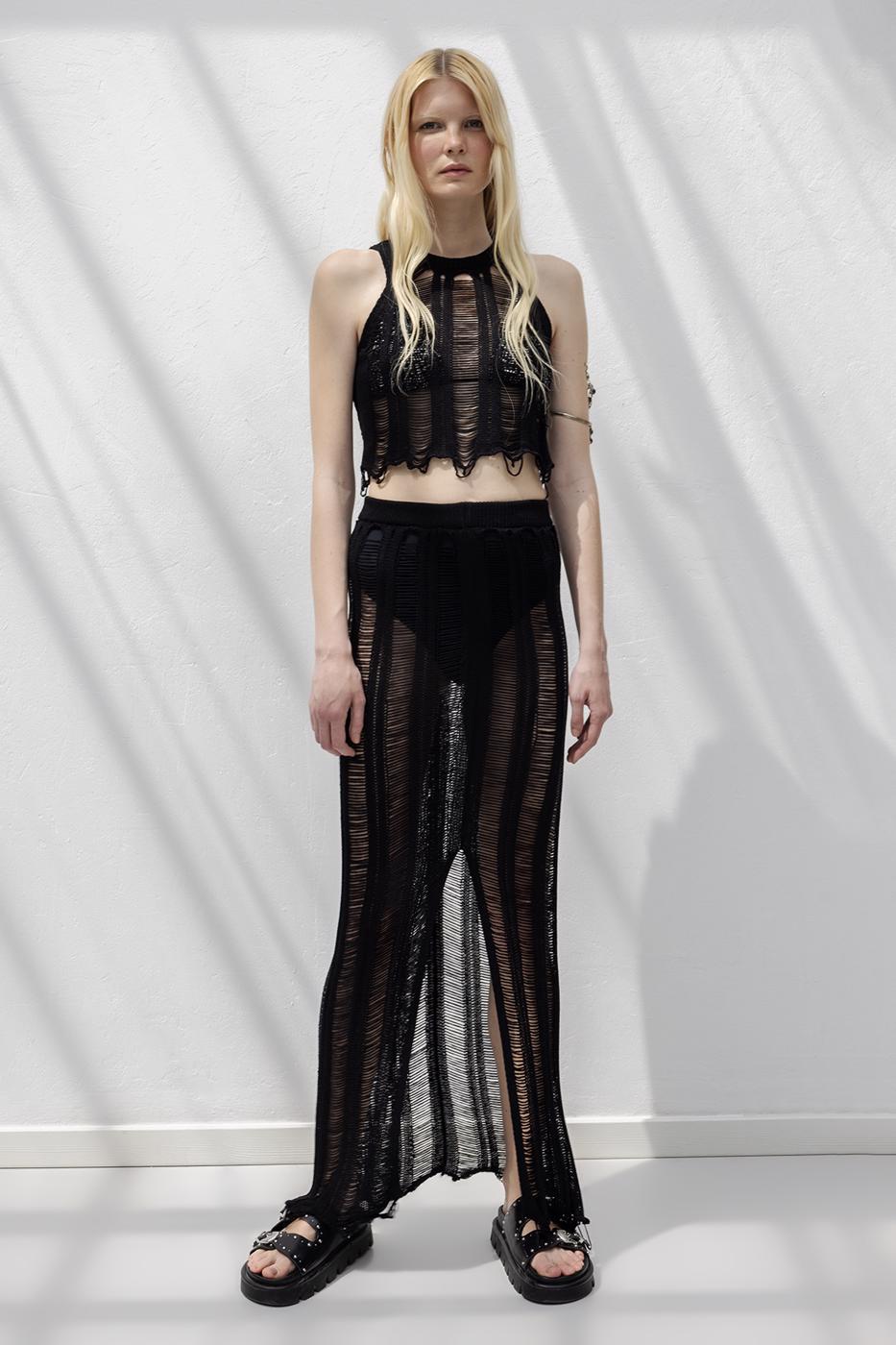 Knitted Mesh Maxi Beach Skirt Black