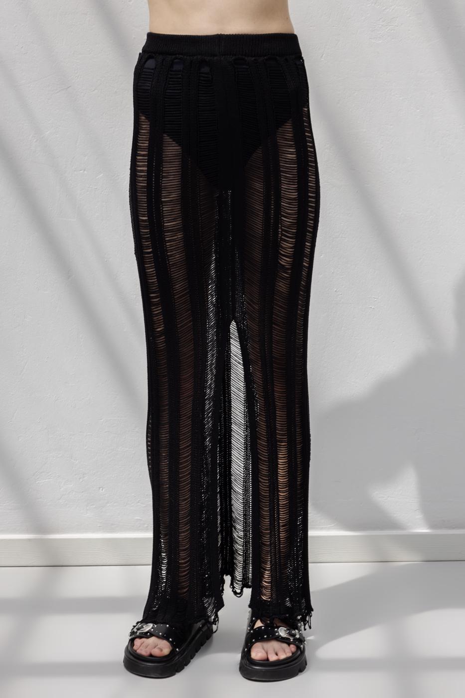Knitted Mesh Maxi Beach Skirt Black