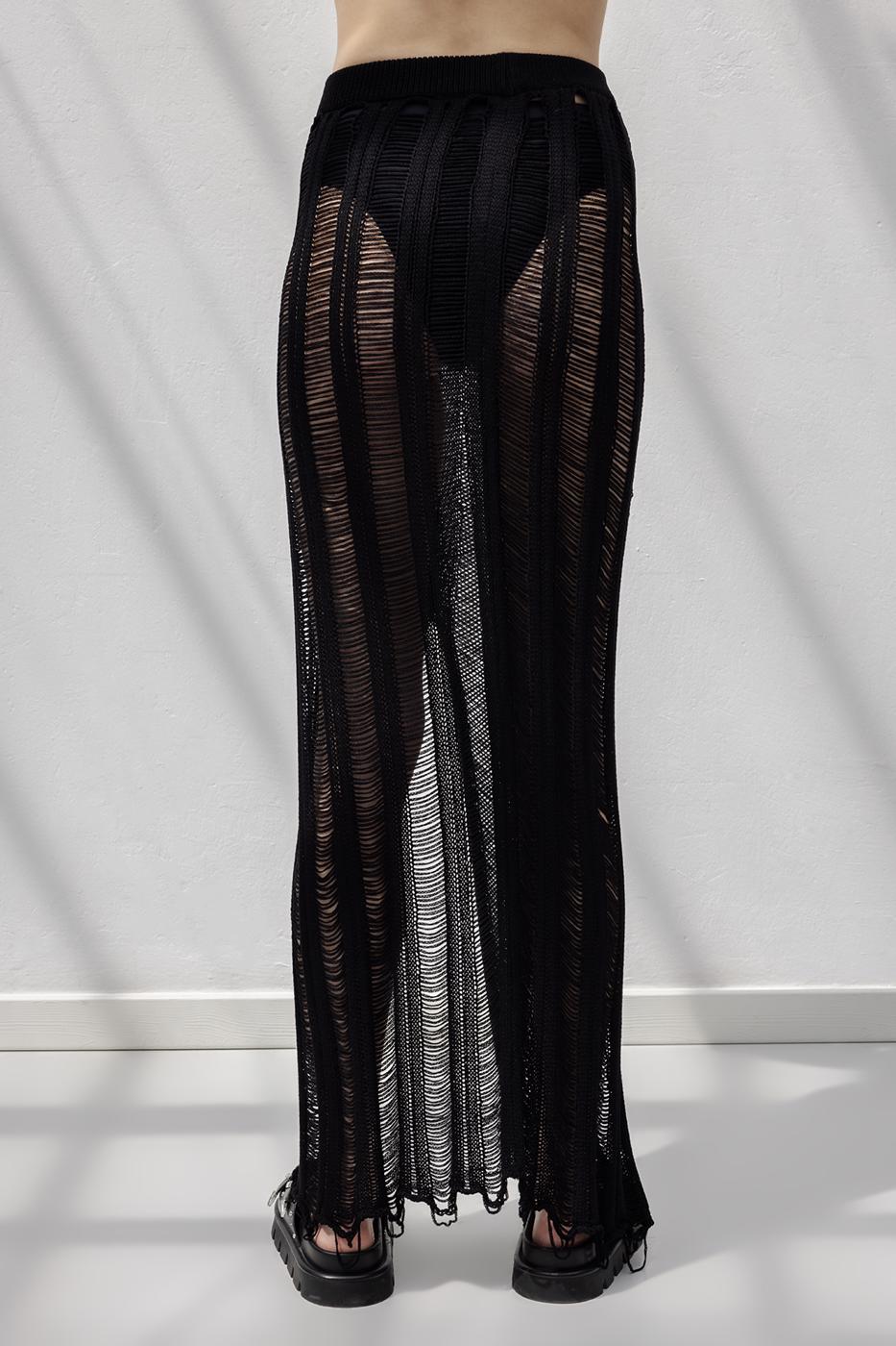 Knitted Mesh Maxi Beach Skirt Black