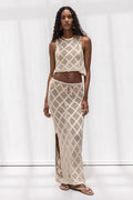 Knitted Fishnet Maxi Beach Skirt Beige
