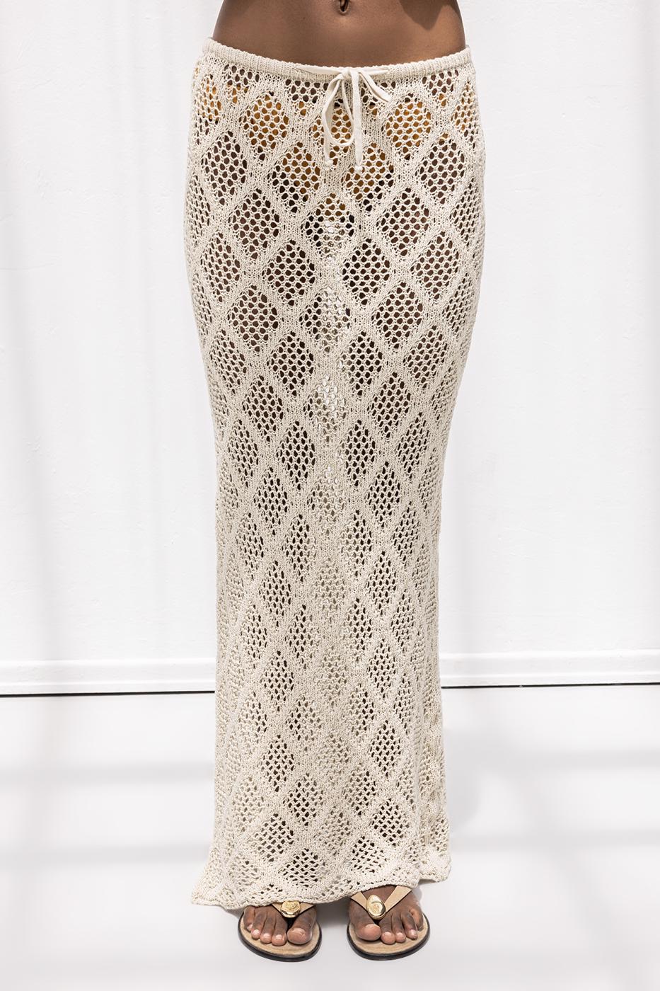Knitted Fishnet Maxi Beach Skirt Beige