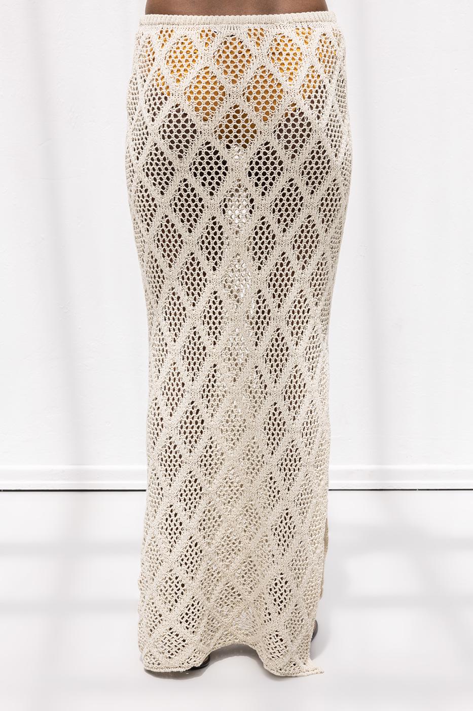 Knitted Fishnet Maxi Beach Skirt Beige