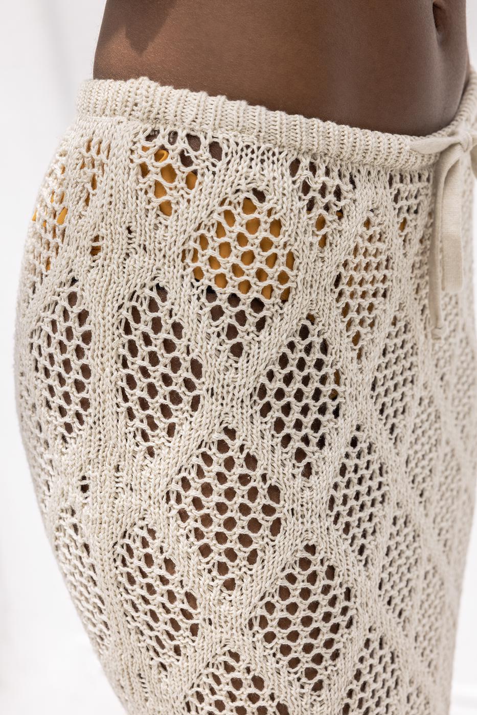 Knitted Fishnet Maxi Beach Skirt Beige