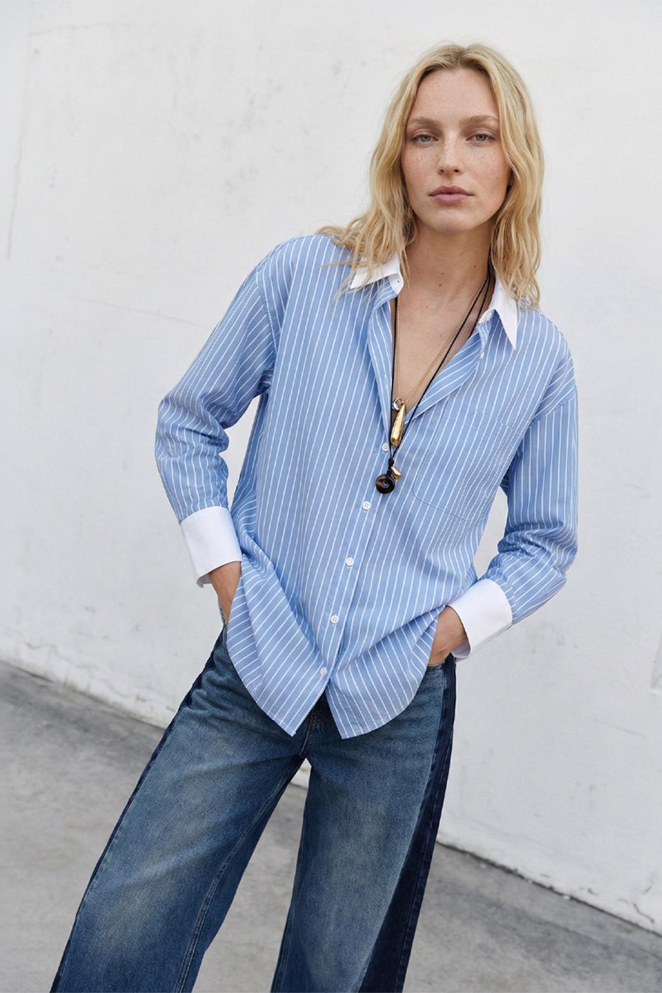 Oversize Striped Shirt Blue