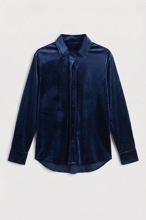 Oversize Velvet Shirt Navy