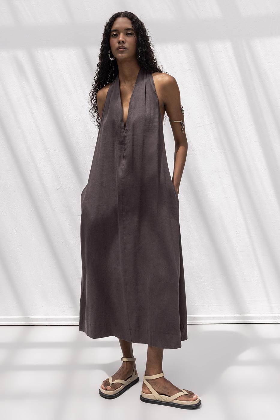 Oversize Midi Dress Brown