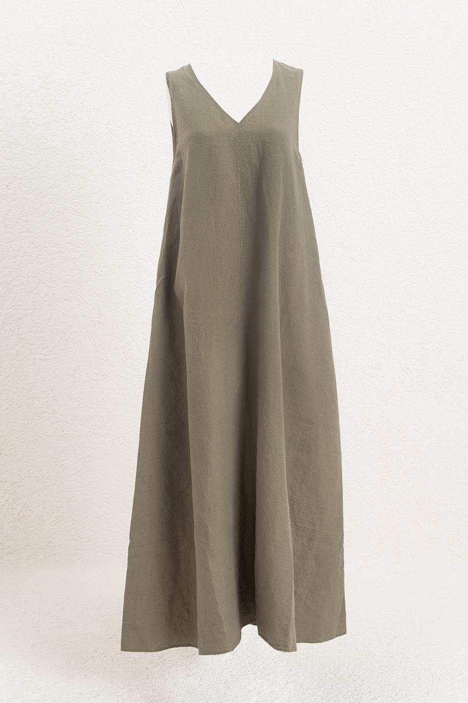 Oversized Linen Midi Dress Khaki