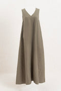 Oversized Linen Midi Dress Khaki