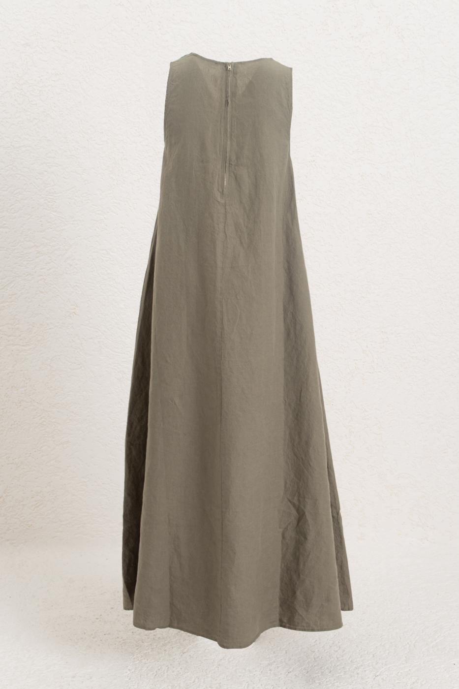 Oversized Linen Midi Dress Khaki