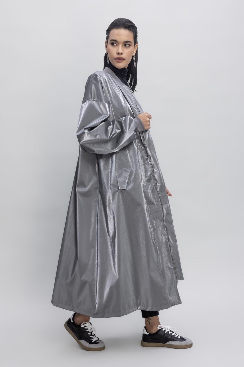 Oversized Patent Leather Trenchcoat Grey