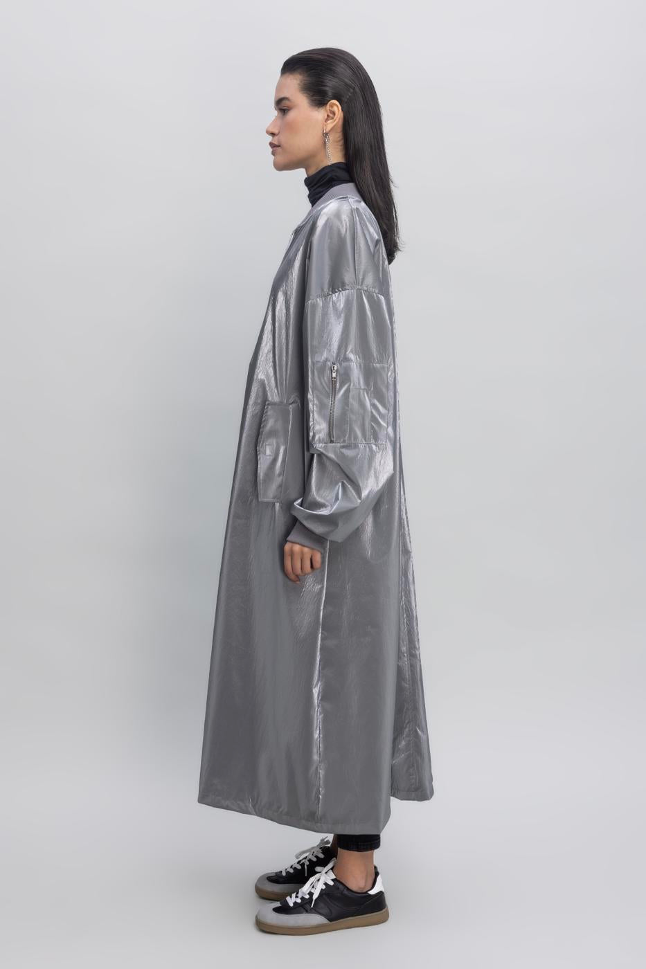 Oversized Patent Leather Trenchcoat Grey