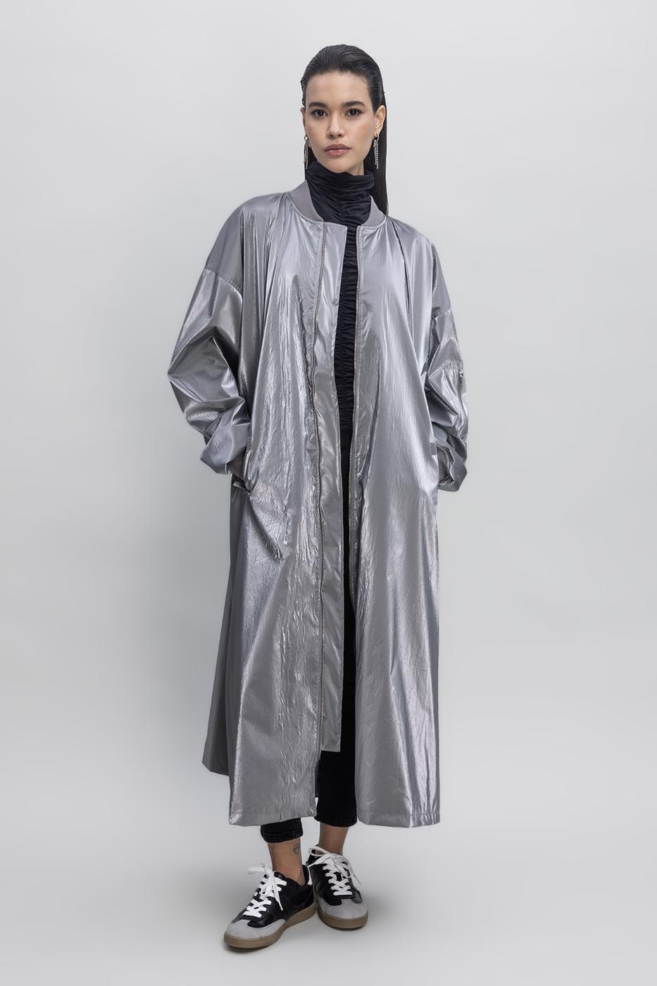 Oversized Patent Leather Trenchcoat Grey