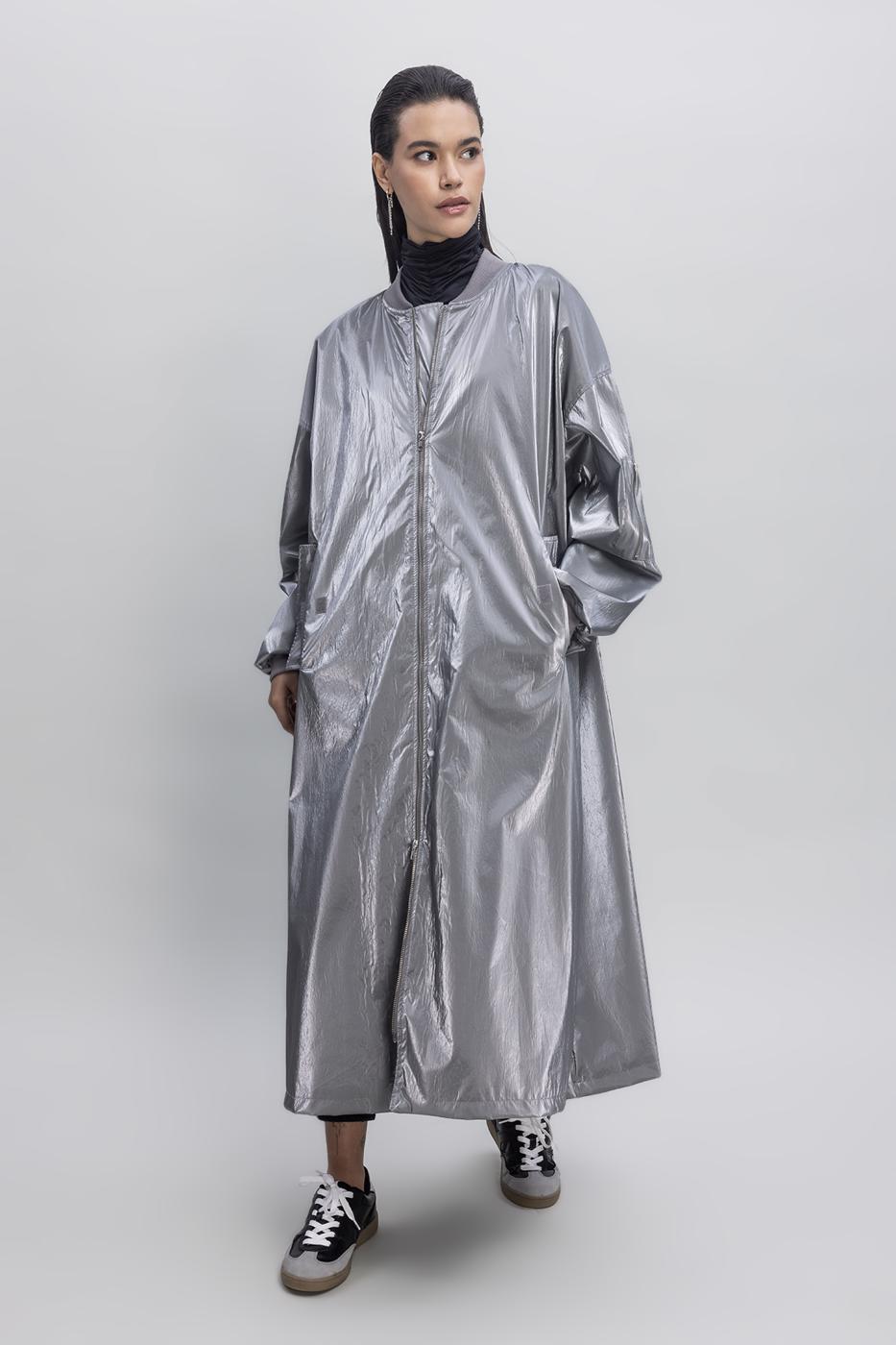 Oversized Patent Leather Trenchcoat Grey