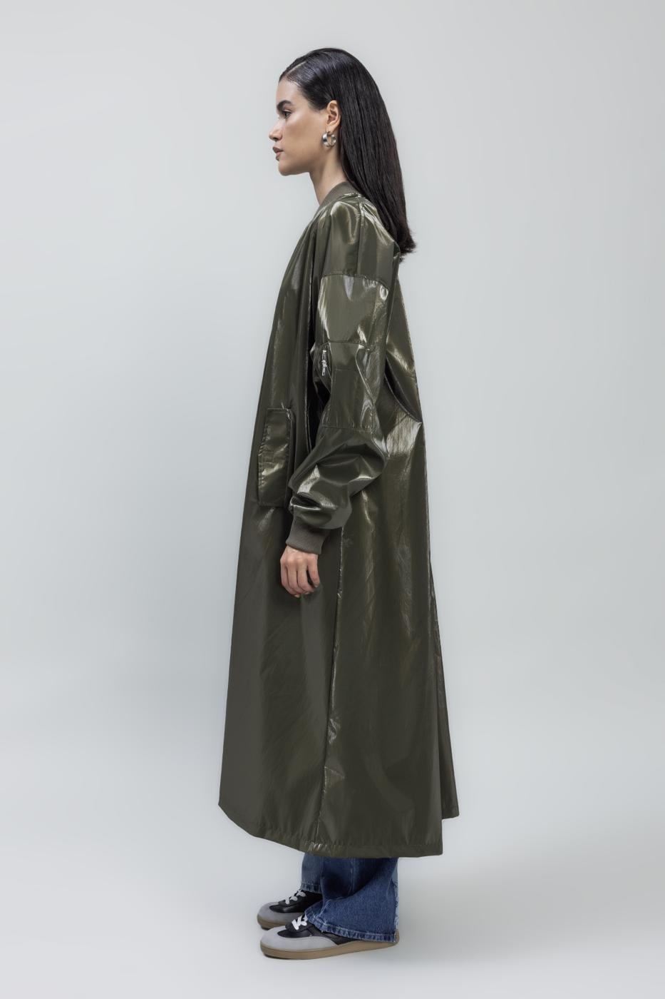 Oversized Patent Leather Trenchcoat Khaki