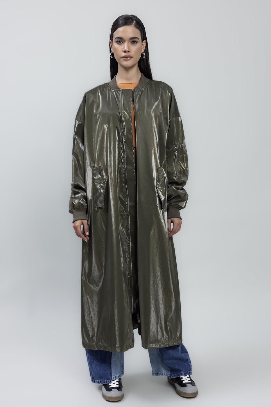 Oversized Patent Leather Trenchcoat Khaki