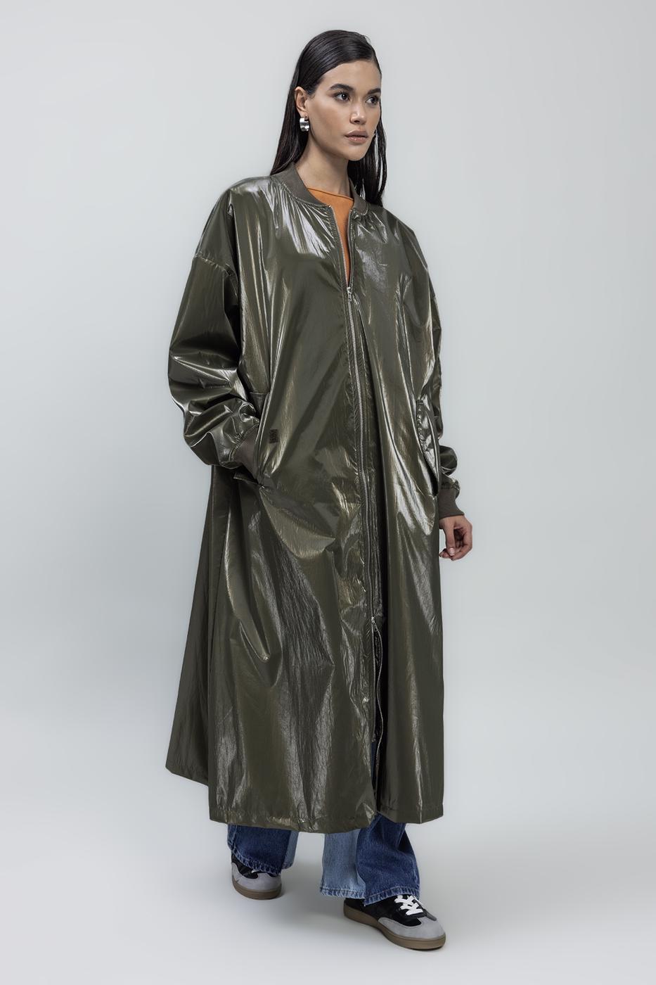 Oversized Patent Leather Trenchcoat Khaki