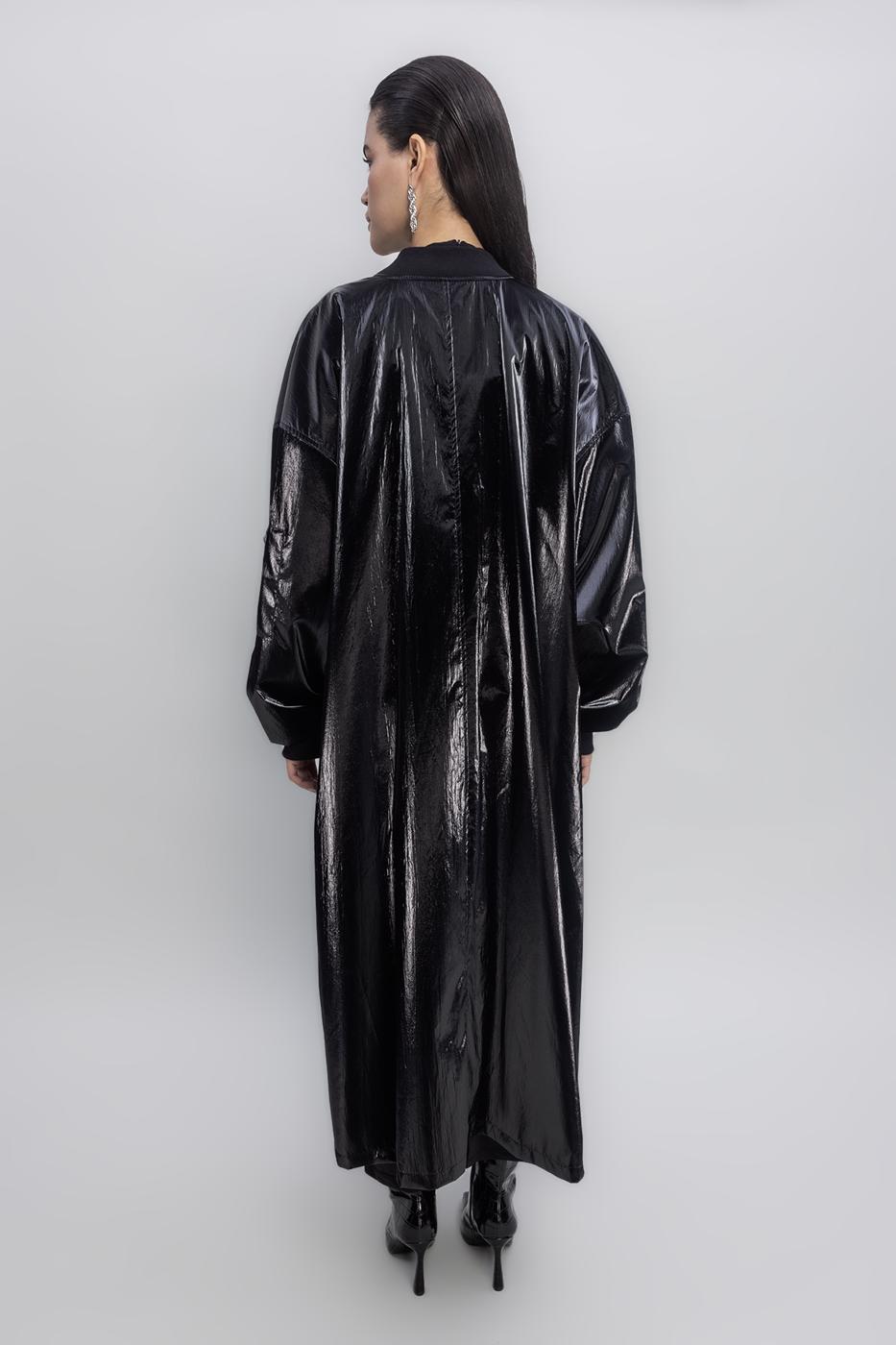 Oversized Patent Leather Trenchcoat Black