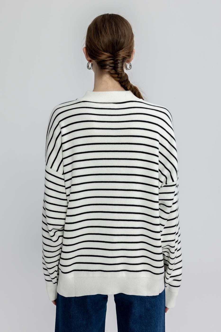 Oversize Half Zipper Striped Knitwear Sweater Ecru