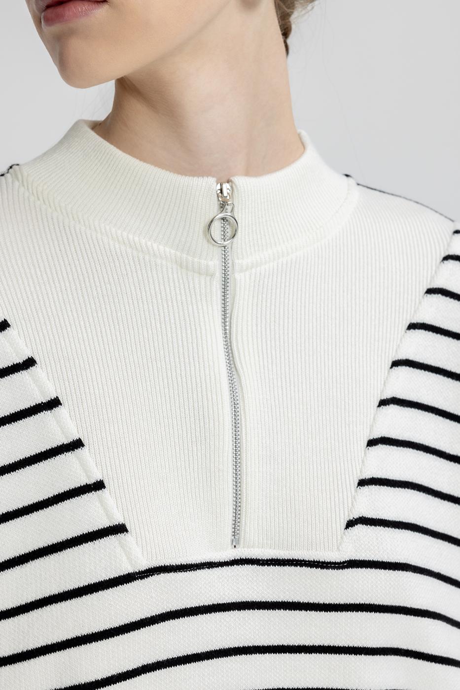 Oversize Half Zipper Striped Knitwear Sweater Ecru