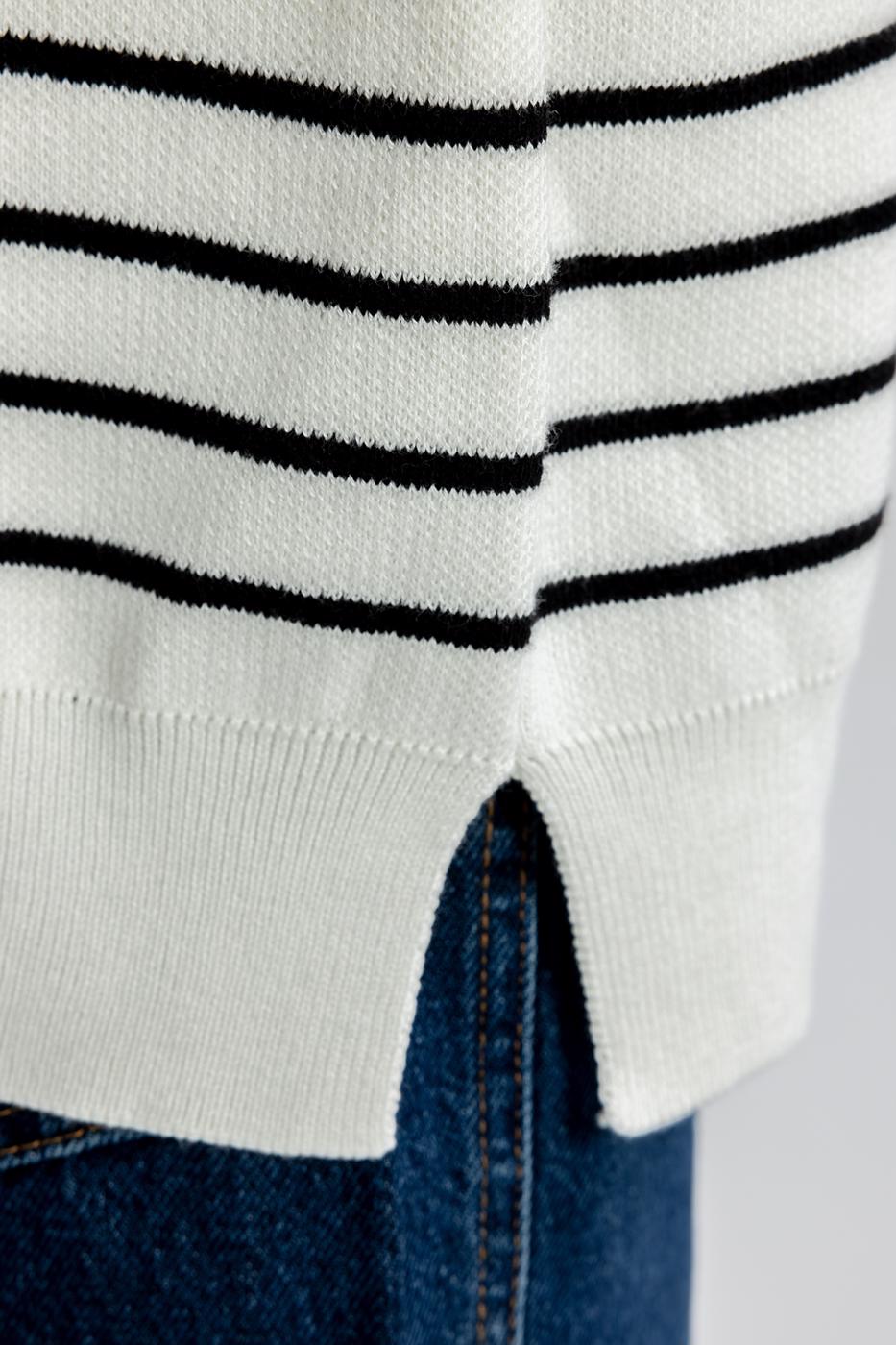 Oversize Half Zipper Striped Knitwear Sweater Ecru