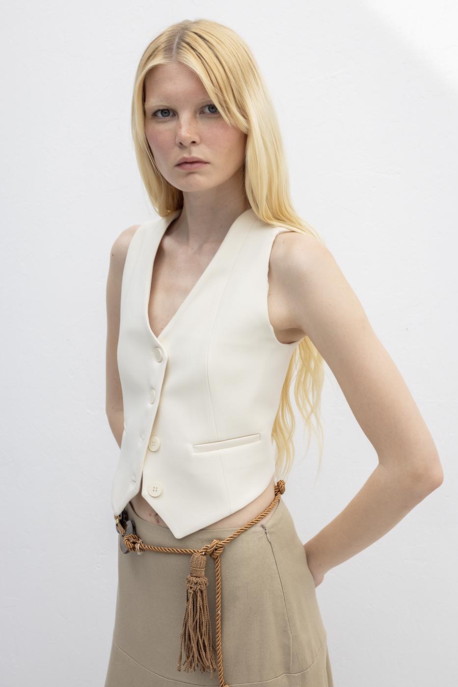 Custom Made Short Vest Ecru