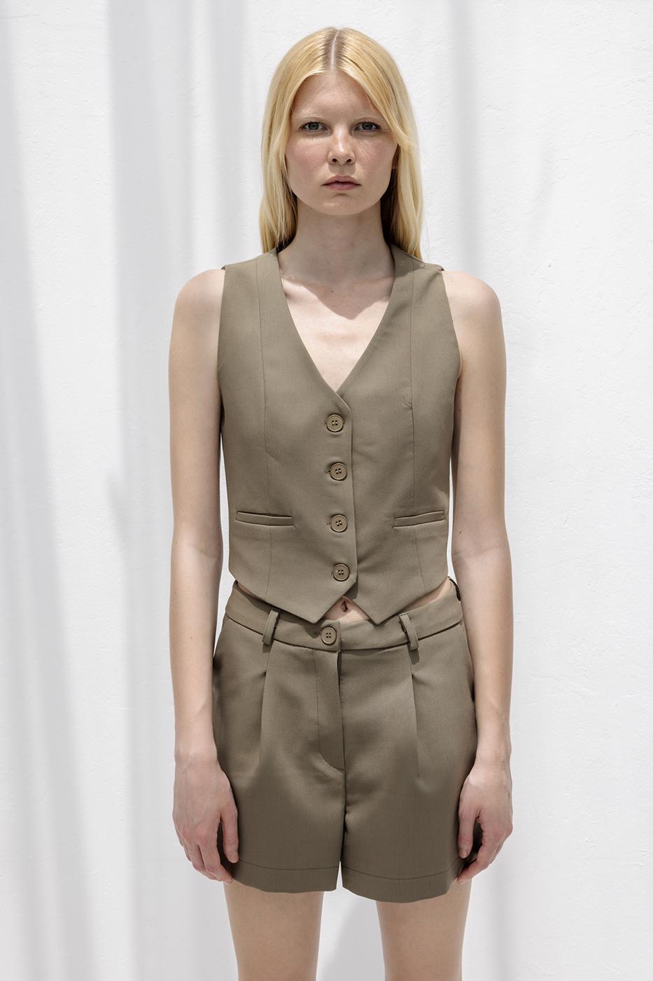 Custom Made Short Vest Khaki