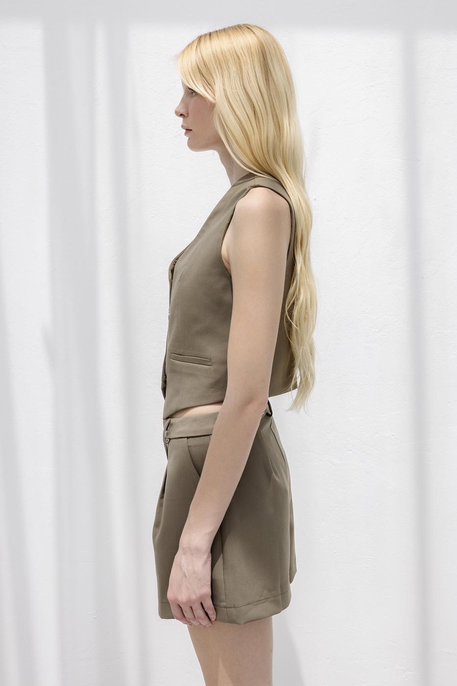 Custom Made Short Vest Khaki