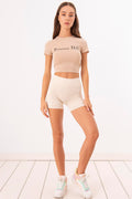 Ruffled Hem Mini Short Cream