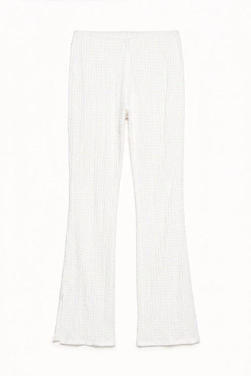 Textured Trousers with Slit Hem Off whıte
