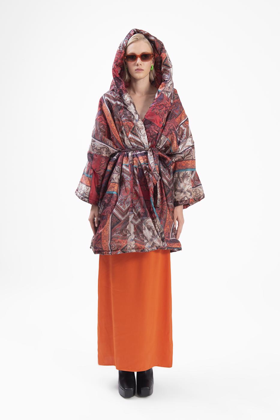 Patchwork hooded coat