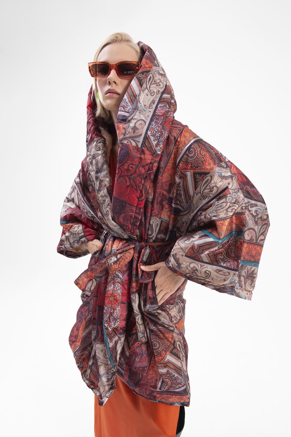 Patchwork hooded coat
