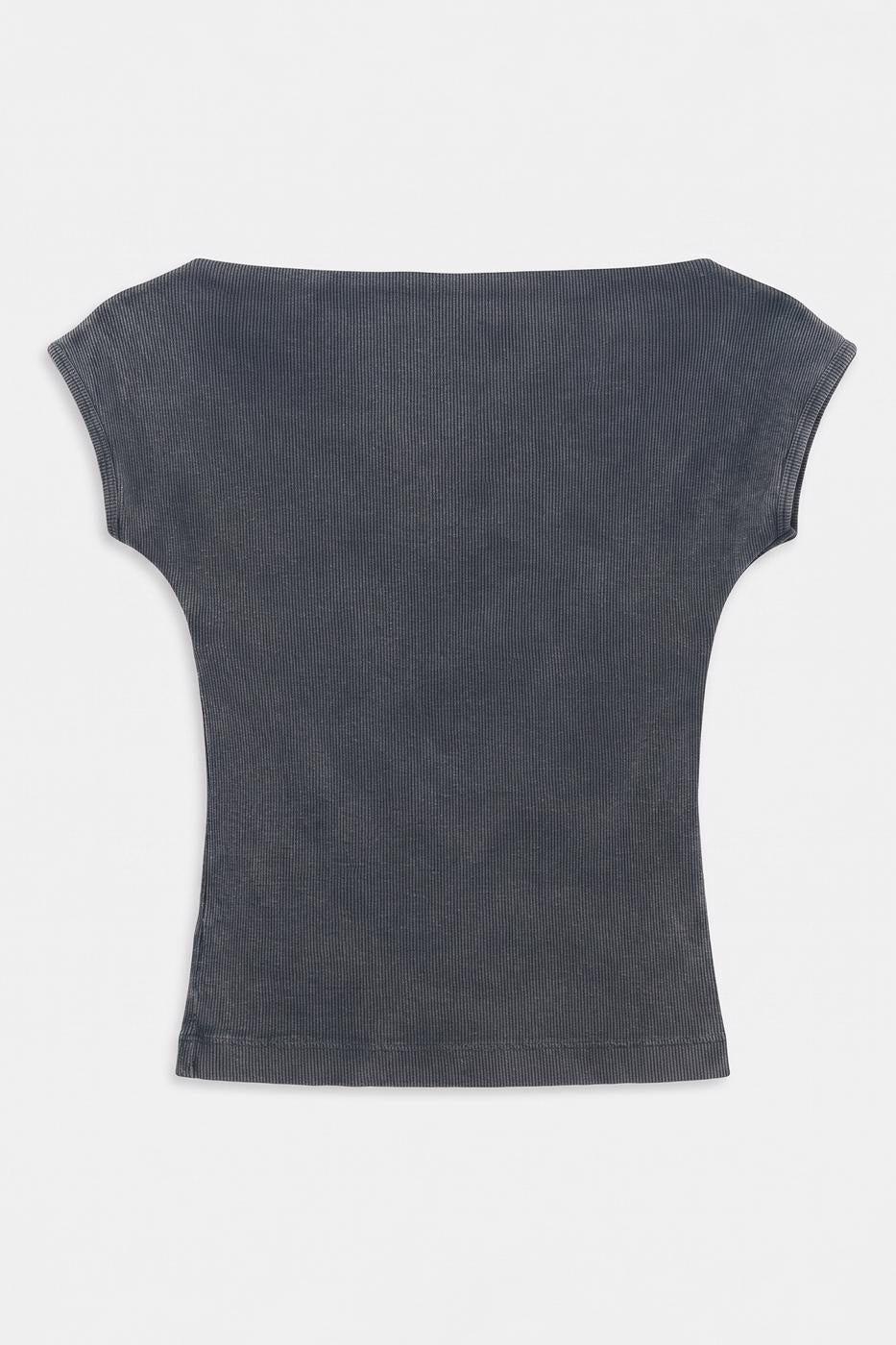 Piece Dyed Carmen Collar Ribbed Top Anthracite