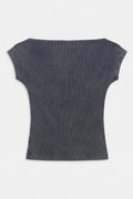 Piece Dyed Carmen Collar Ribbed Top Anthracite
